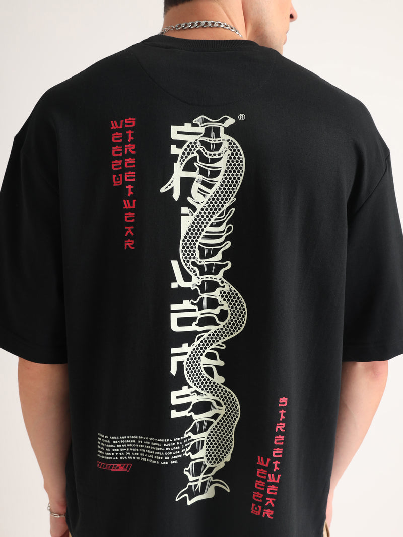 Jet Black Shiver Down Oversized T-Shirt Detail view | Weezy