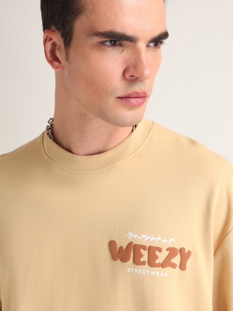 Beige Take A Step Back Oversized T-Shirt Side view | Weezy