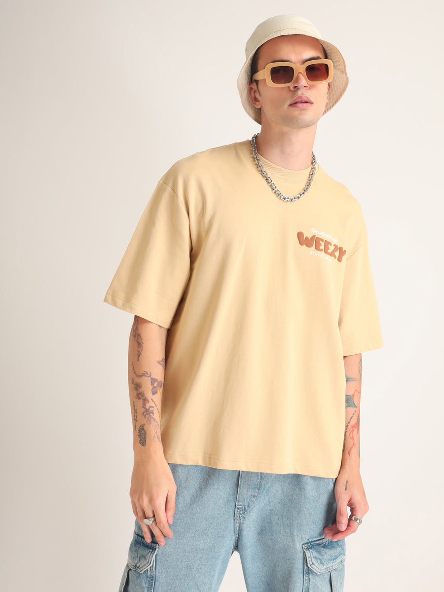 Beige Take A Step Back Oversized T-Shirt Back view | Weezy