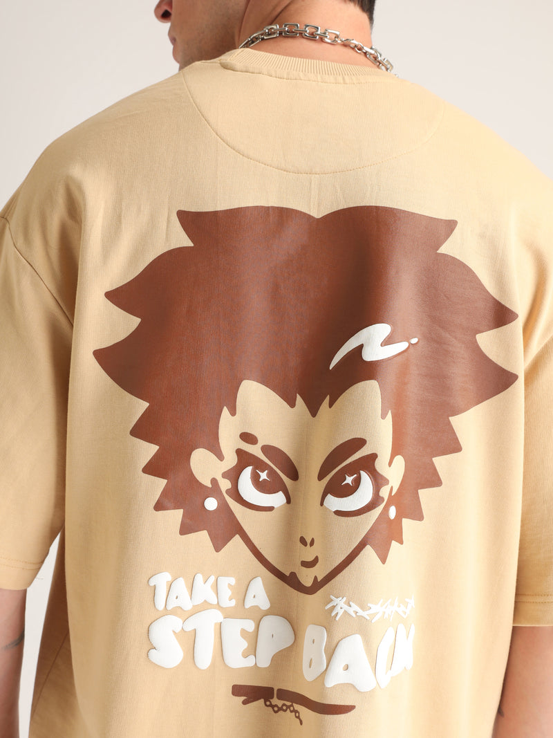 Beige Take A Step Back Oversized T-Shirt Lifestyle view | Weezy