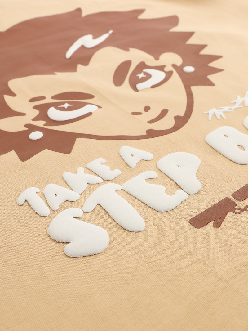 Beige Take A Step Back Oversized T-Shirt Detail view | Weezy