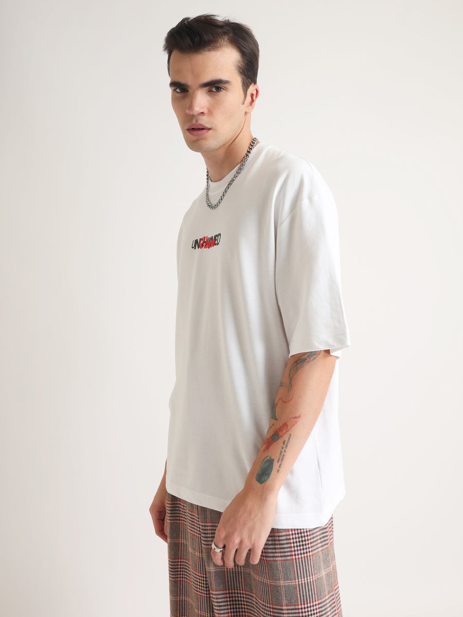 White Unchained Thoughts Oversized T-Shirt Model view | Weezy