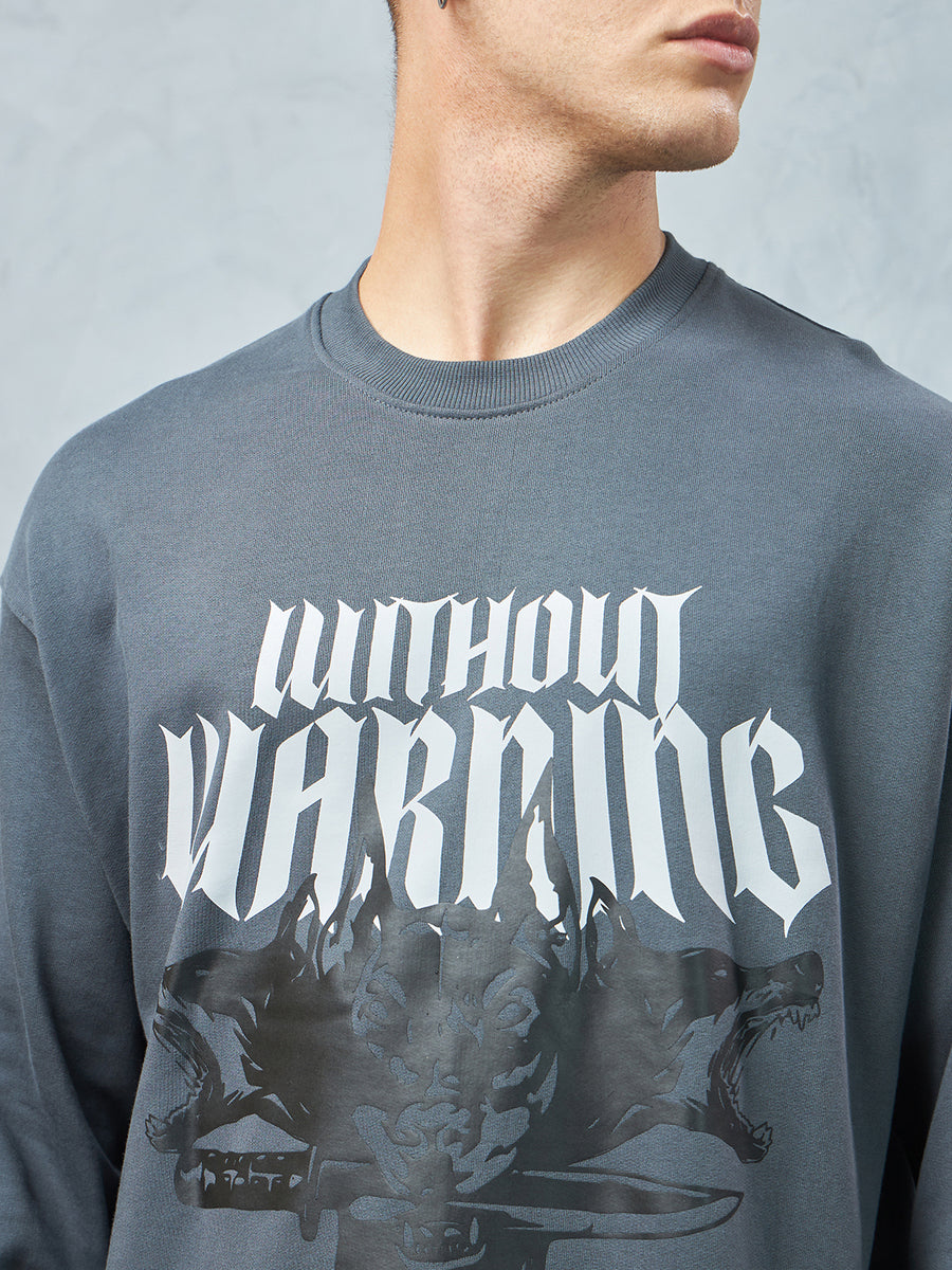 Cool Grey Without Warning Sweatshirt Detail view | Weezy