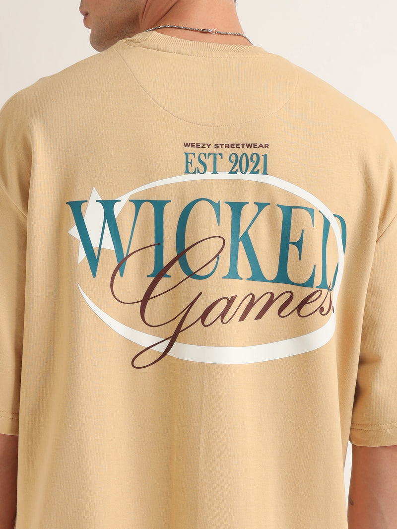 Beige Wicked Games Oversized T-Shirt Detail view | Weezy