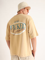 Beige Wicked Games Oversized T-Shirt Front view | Weezy