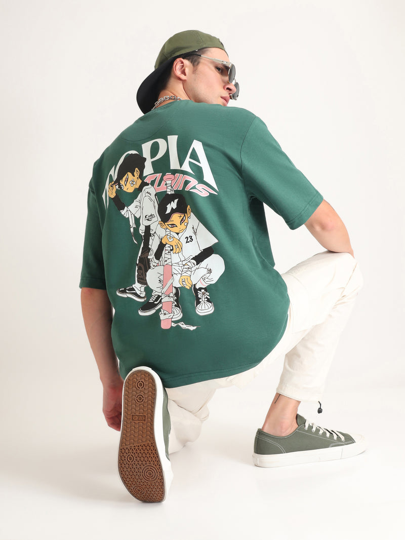 Emerald Green Topia Twins Oversized T-Shirt Front view | Weezy