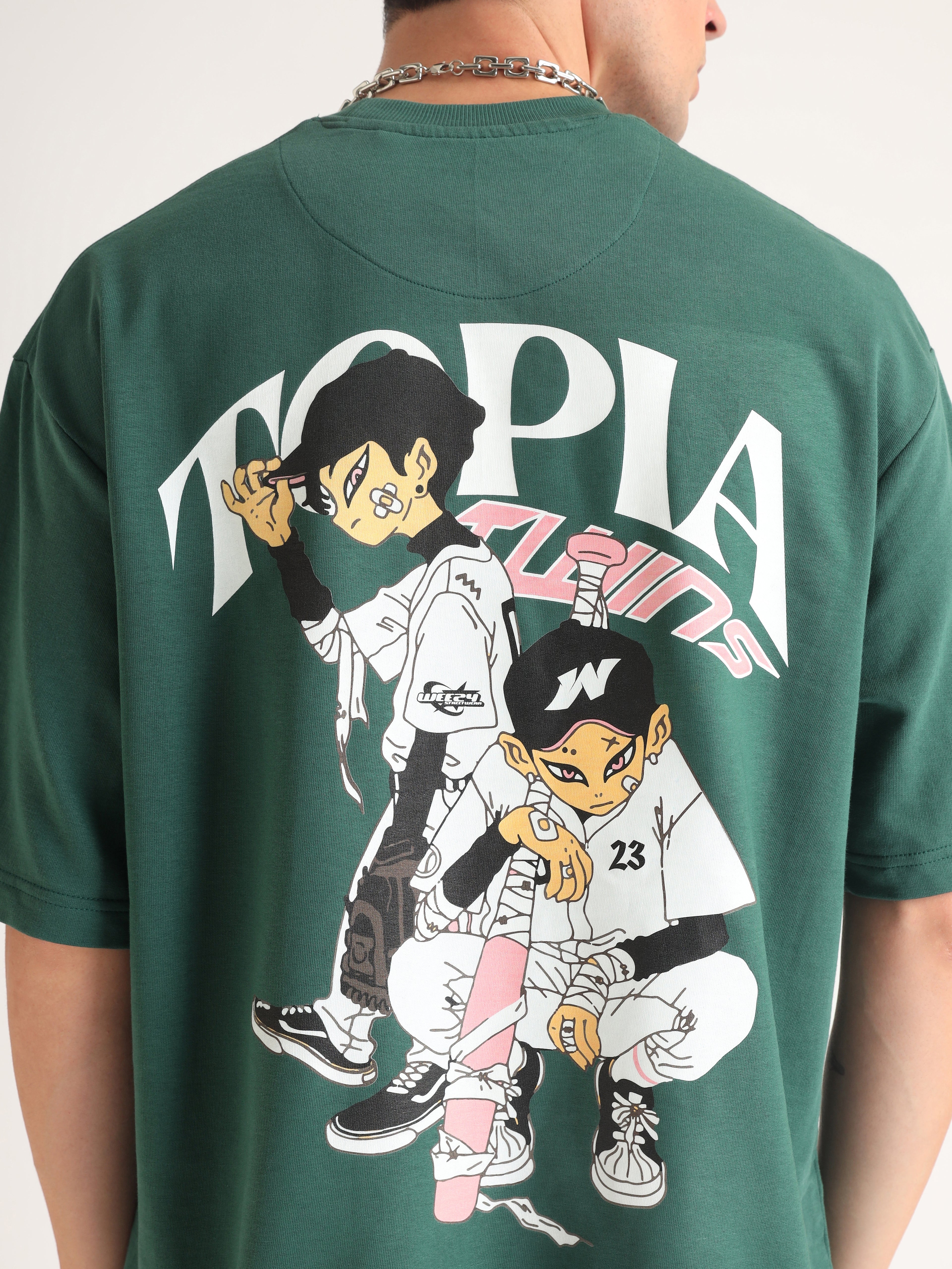 Emerald Green Topia Twins Oversized T-Shirt