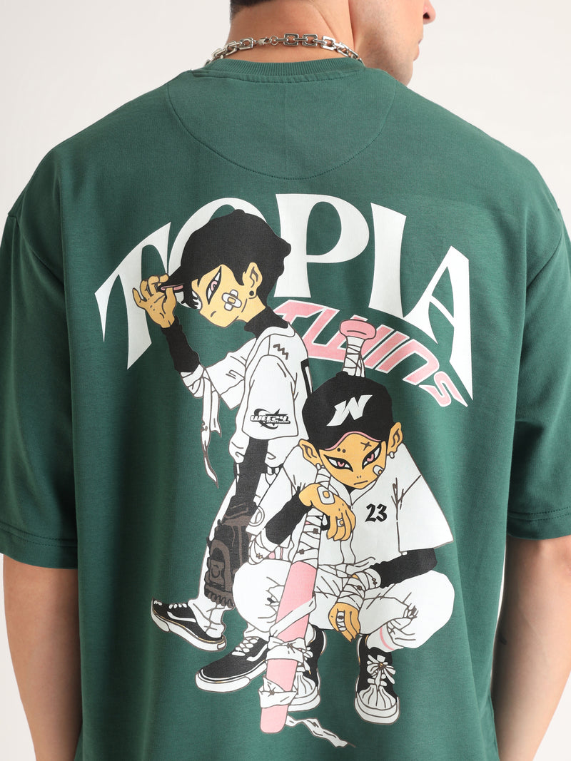 Emerald Green Topia Twins Oversized T-Shirt Side view | Weezy