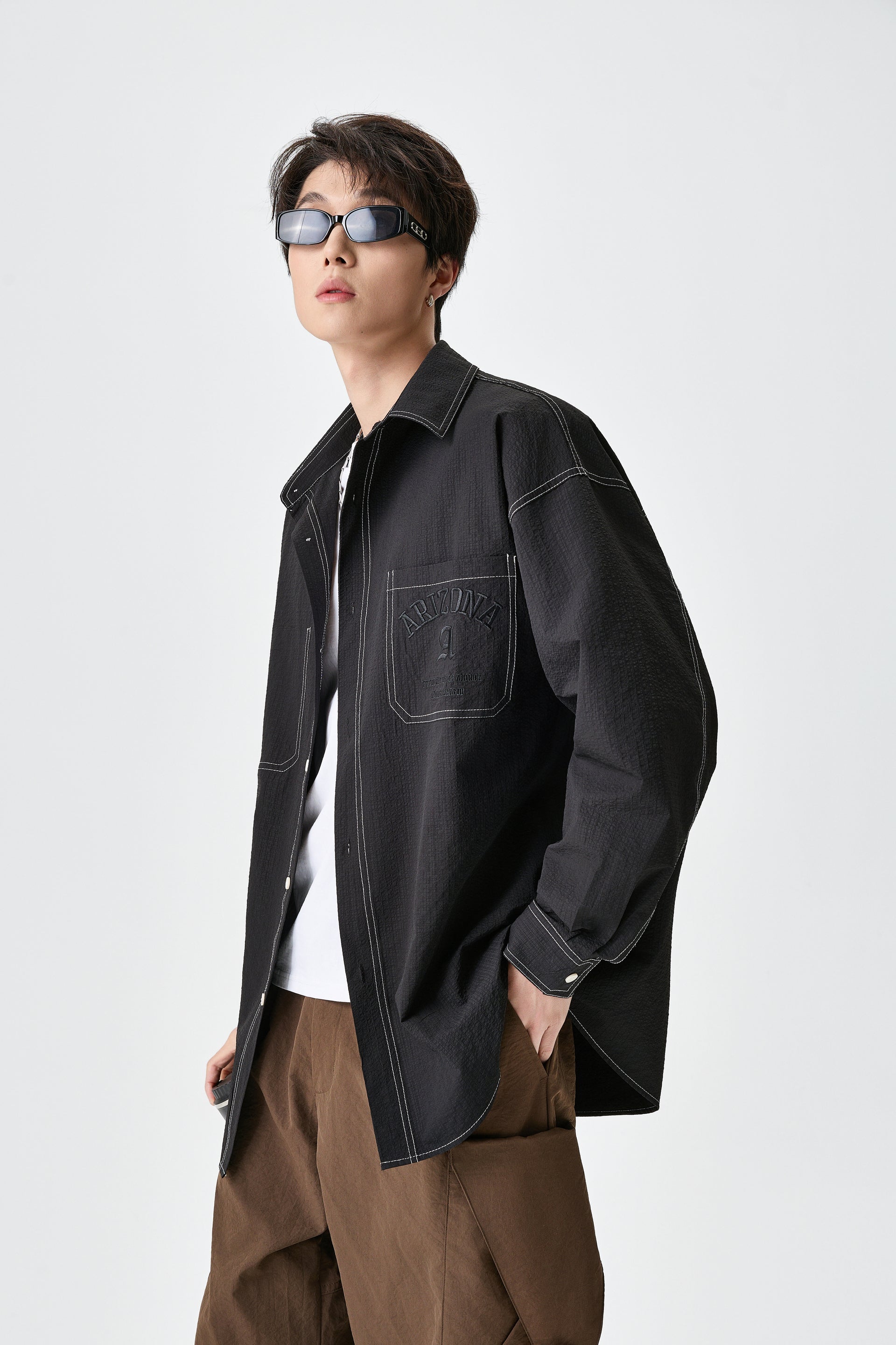 Black Contrast Twil Paper Finish Overshirt