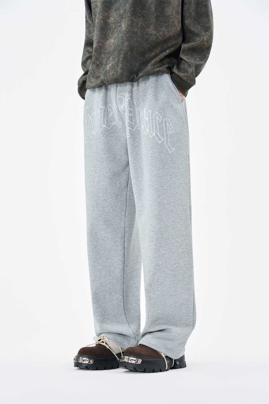Embroidered Grey Sweatpants Detail view | Weezy