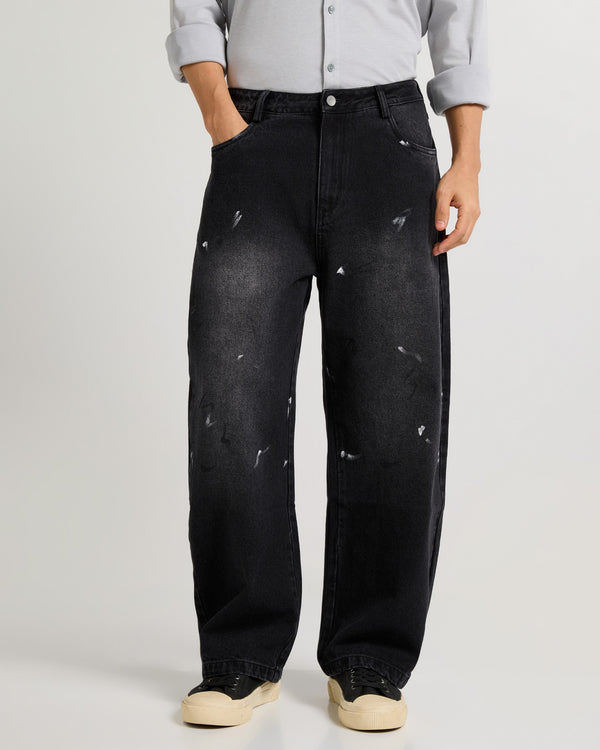 Monochrome Stroke Painted Baggy Fit Jeans Detail view | Weezy