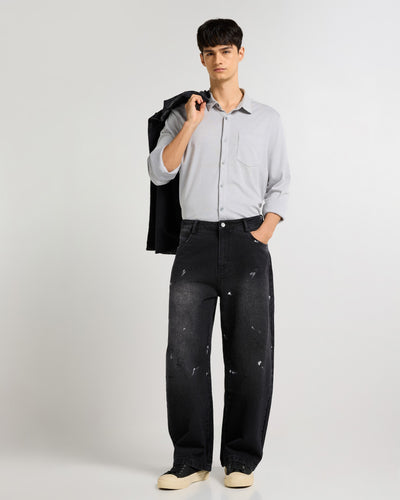 Monochrome Stroke Painted Baggy Fit Jeans