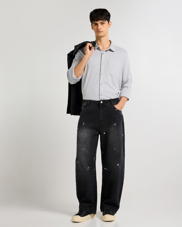 Monochrome Stroke Painted Baggy Fit Jeans Front view | Weezy