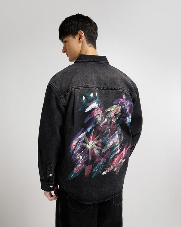 Premium Handpainted Denim Shacket Front view | Weezy