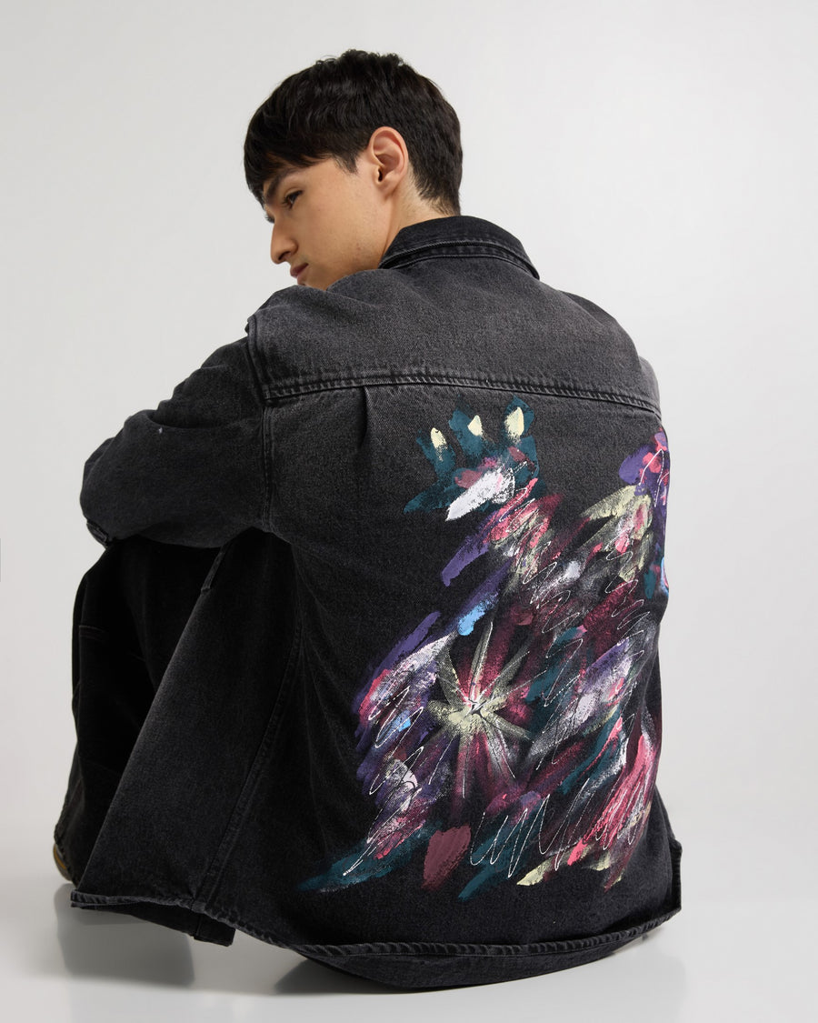 Premium Handpainted Denim Shacket Back view | Weezy