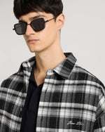 Embroidered Midnight Black Checkered Overshirt Model view | Weezy