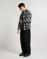 Embroidered Midnight Black Checkered Overshirt Close-up | Weezy