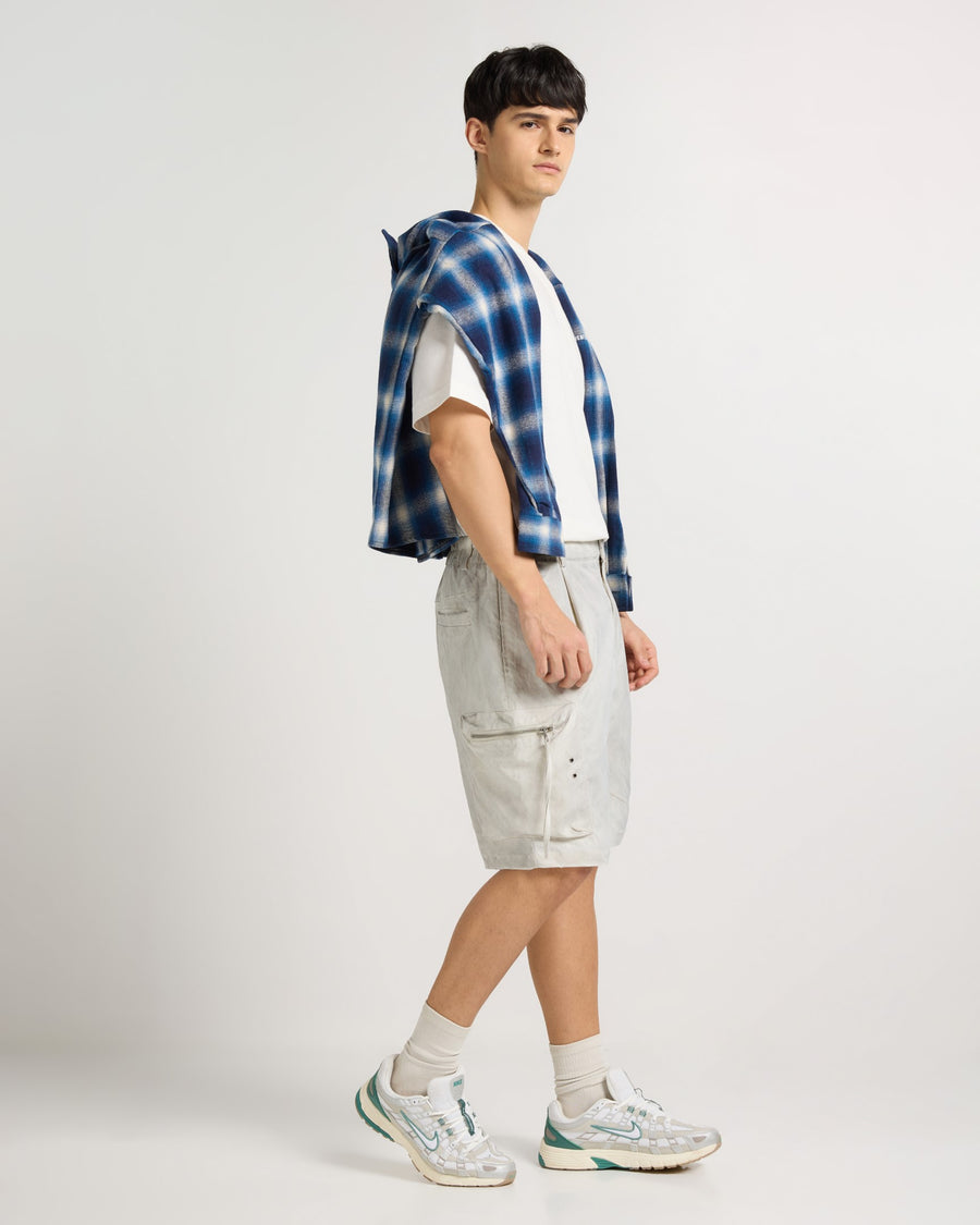 White Melange Utility Cargo Shorts View 10 | Weezy