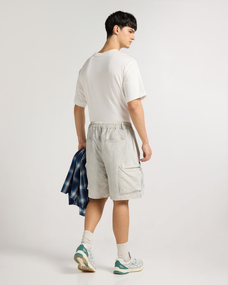 White Melange Utility Cargo Shorts View 11 | Weezy