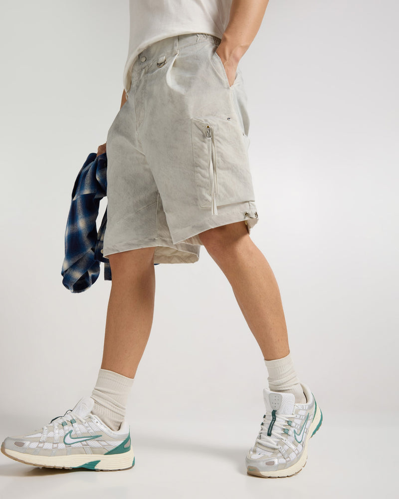 White Melange Utility Cargo Shorts Front view | Weezy