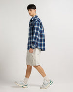 Indigo Checkered Flannel Overshirt Back view | Weezy