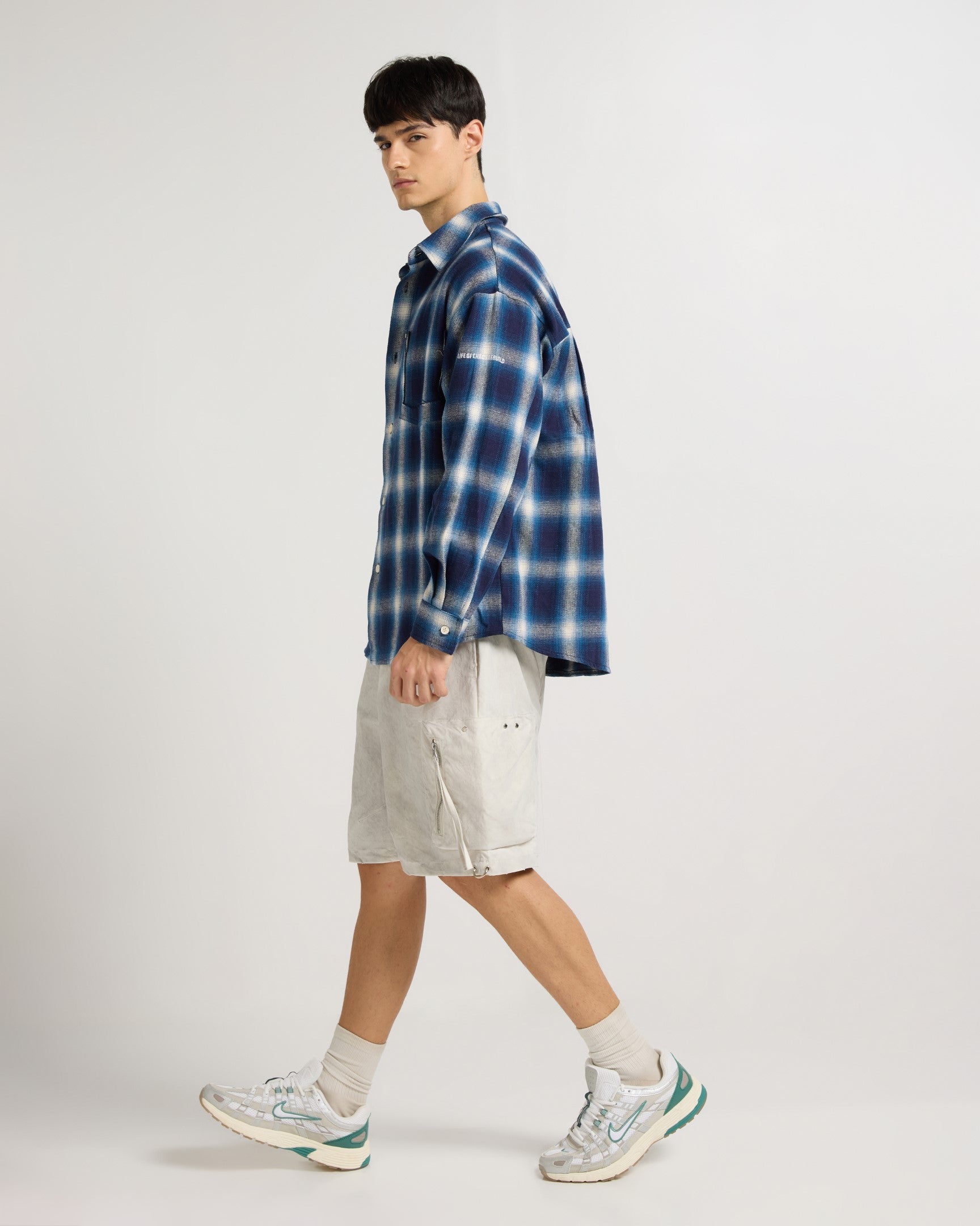 Indigo Checkered Flannel Overshirt