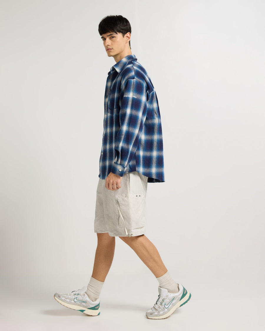 Indigo Checkered Flannel Overshirt Back view | Weezy
