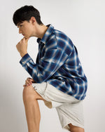 Indigo Checkered Flannel Overshirt Side view | Weezy