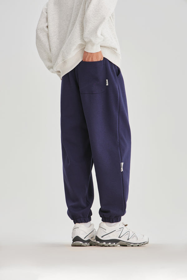Navy Blue Embroidered Sweatpants Front view | Weezy