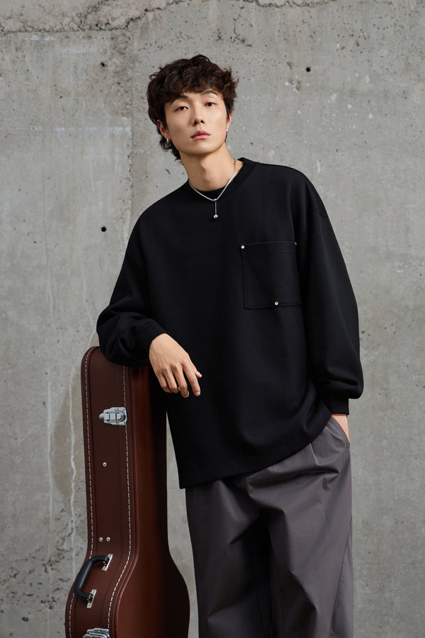 Unisex Black Pullover With Button Accents Front view | Weezy