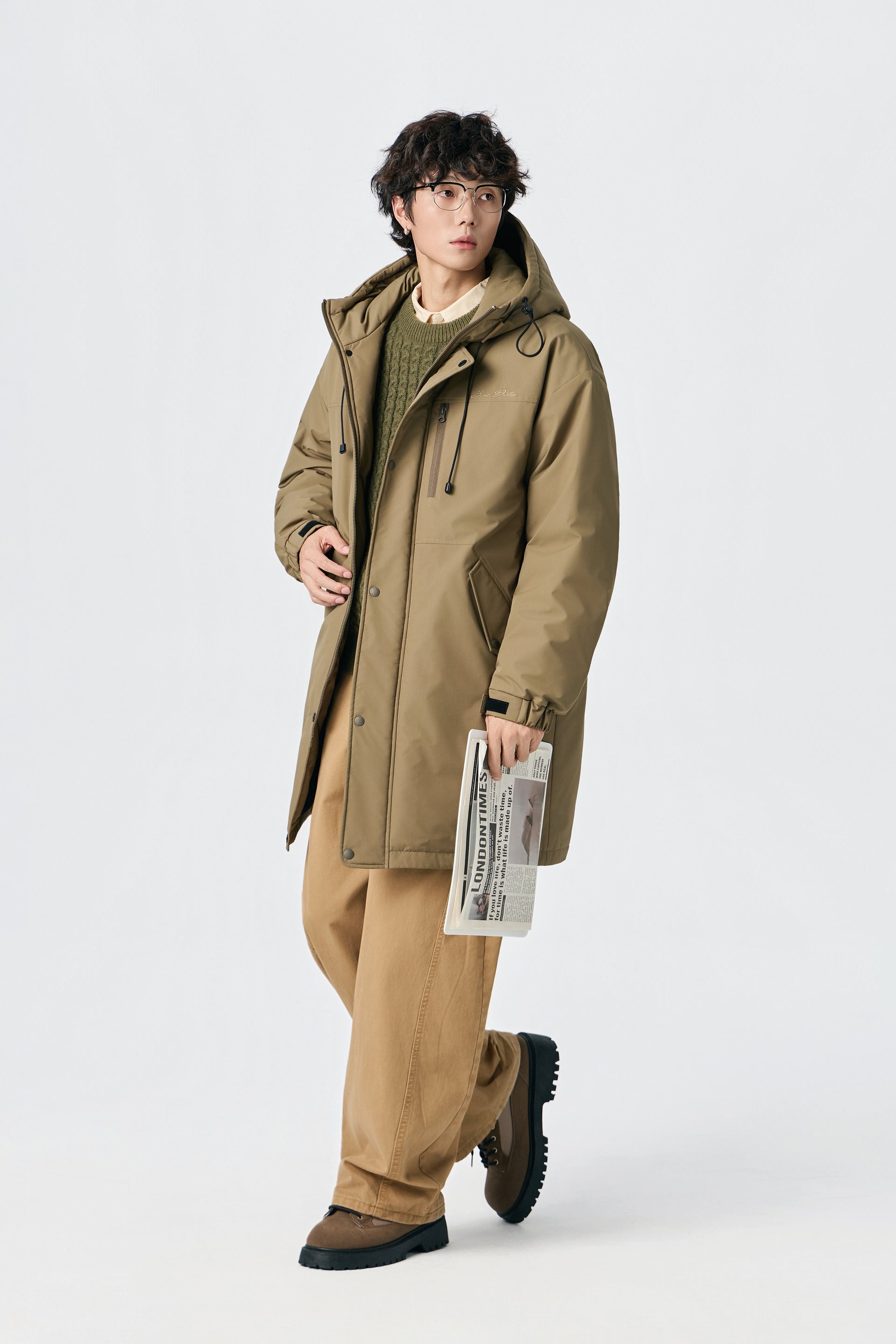 Khaki Hooded Long Parka