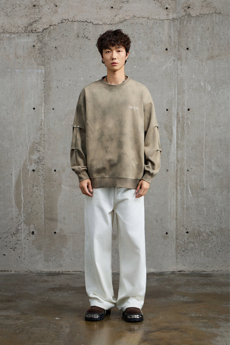 Light Green Bleached Crewneck Sweatshirt Detail view | Weezy