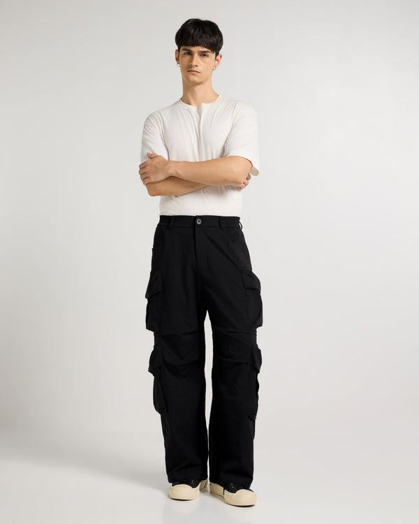 Black Wide Leg Utility Cargo Front view | Weezy