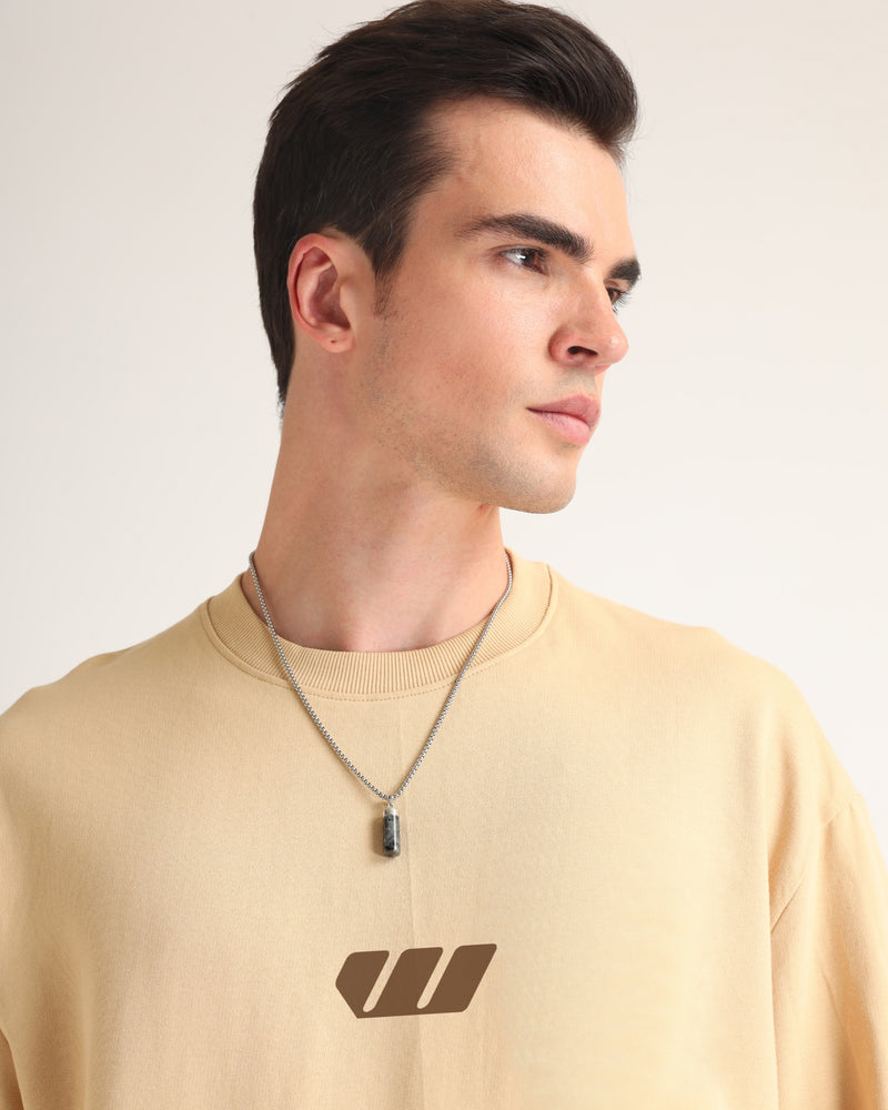 Premium Beige Suffering Oversized T-shirt Side view | Weezy