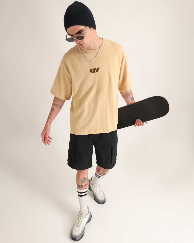 Premium Beige Suffering Oversized T-shirt Back view | Weezy