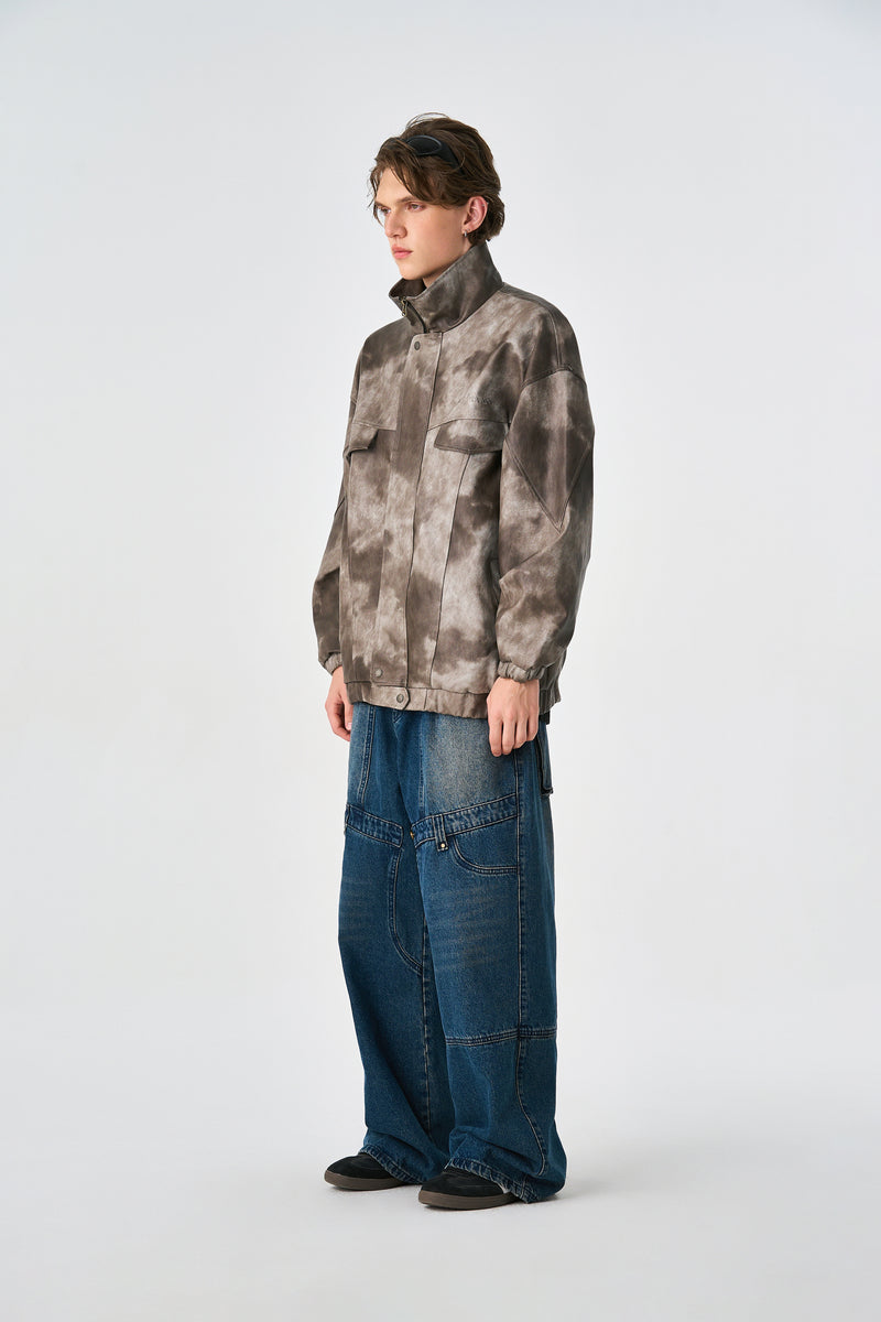 Camo Brown Oversized Bomber Leather Jacket Lifestyle view | Weezy