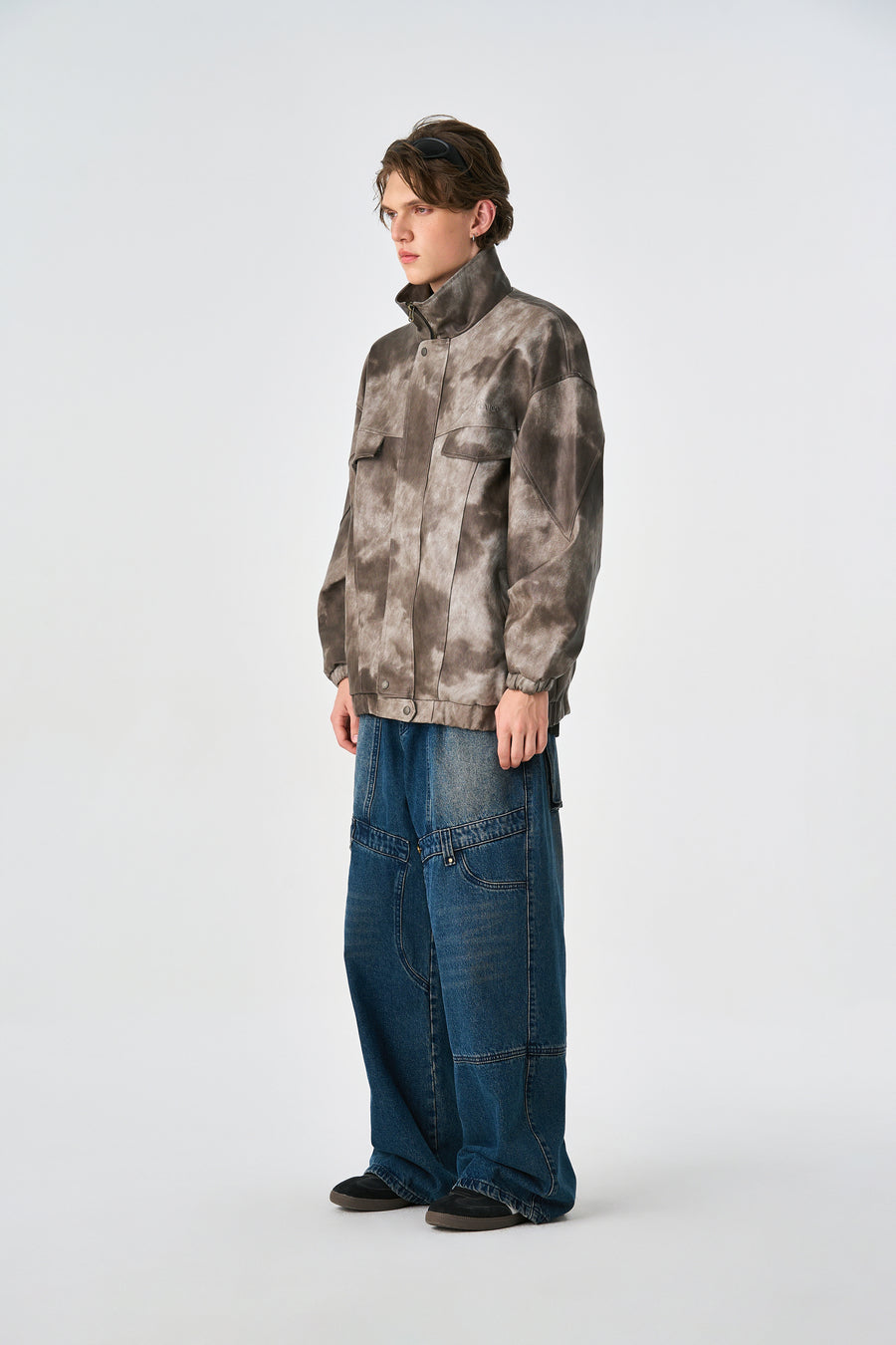 Camo Brown Oversized Bomber Leather Jacket Lifestyle view | Weezy