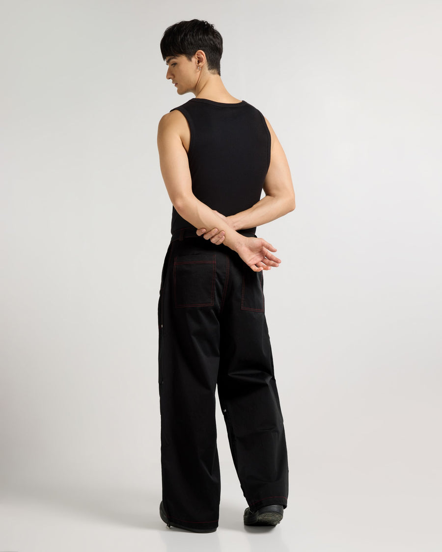 Wide Leg Cargo Pants With Contrast Stiching Detail view | Weezy