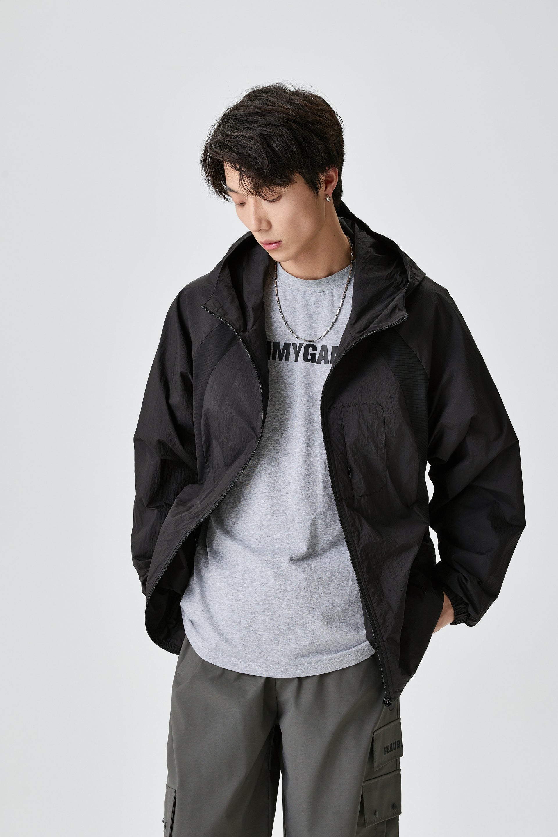 Unisex Light Hooded Black Track Jacket