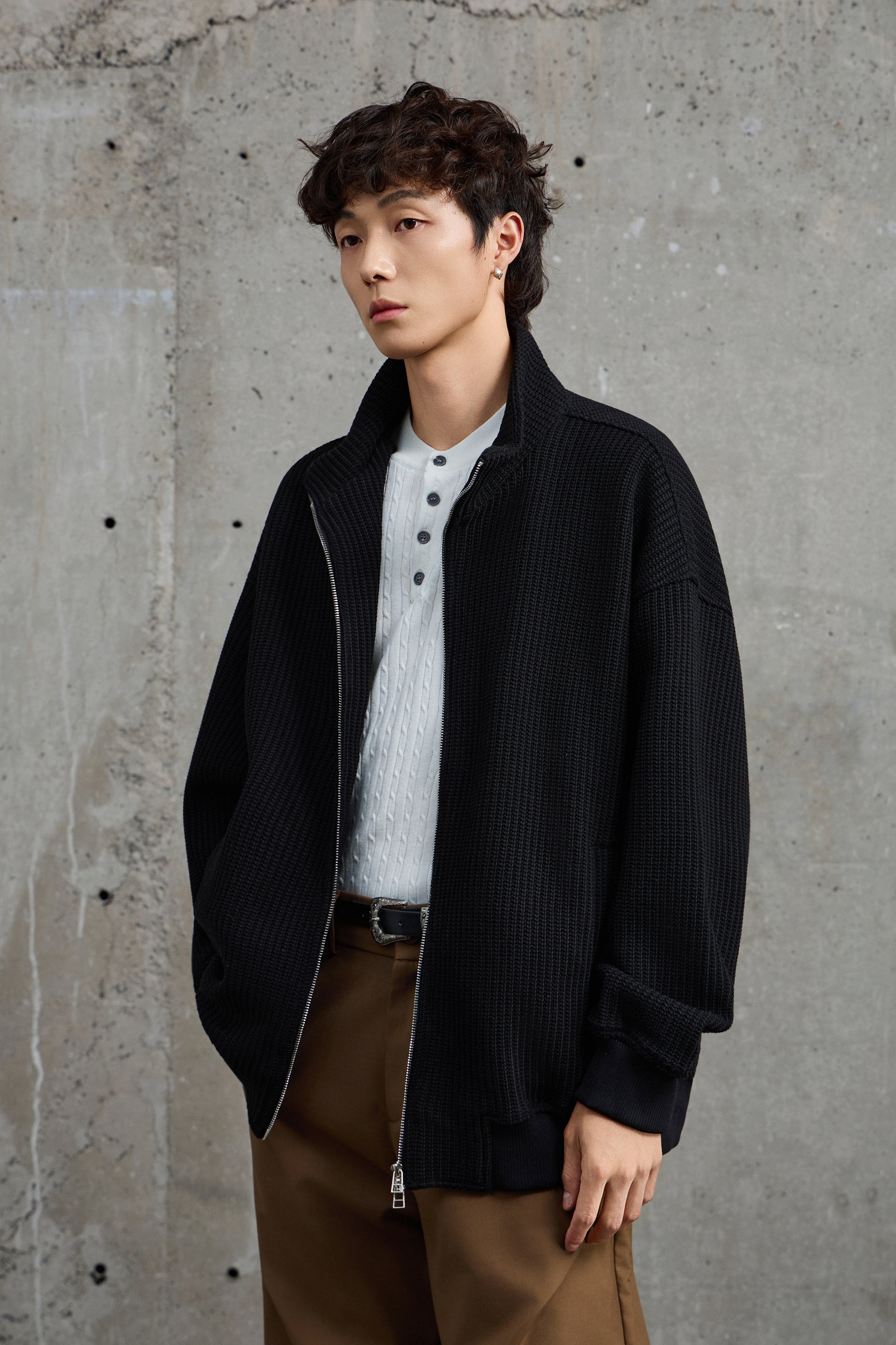 Black Zip Up Bomber Jacket