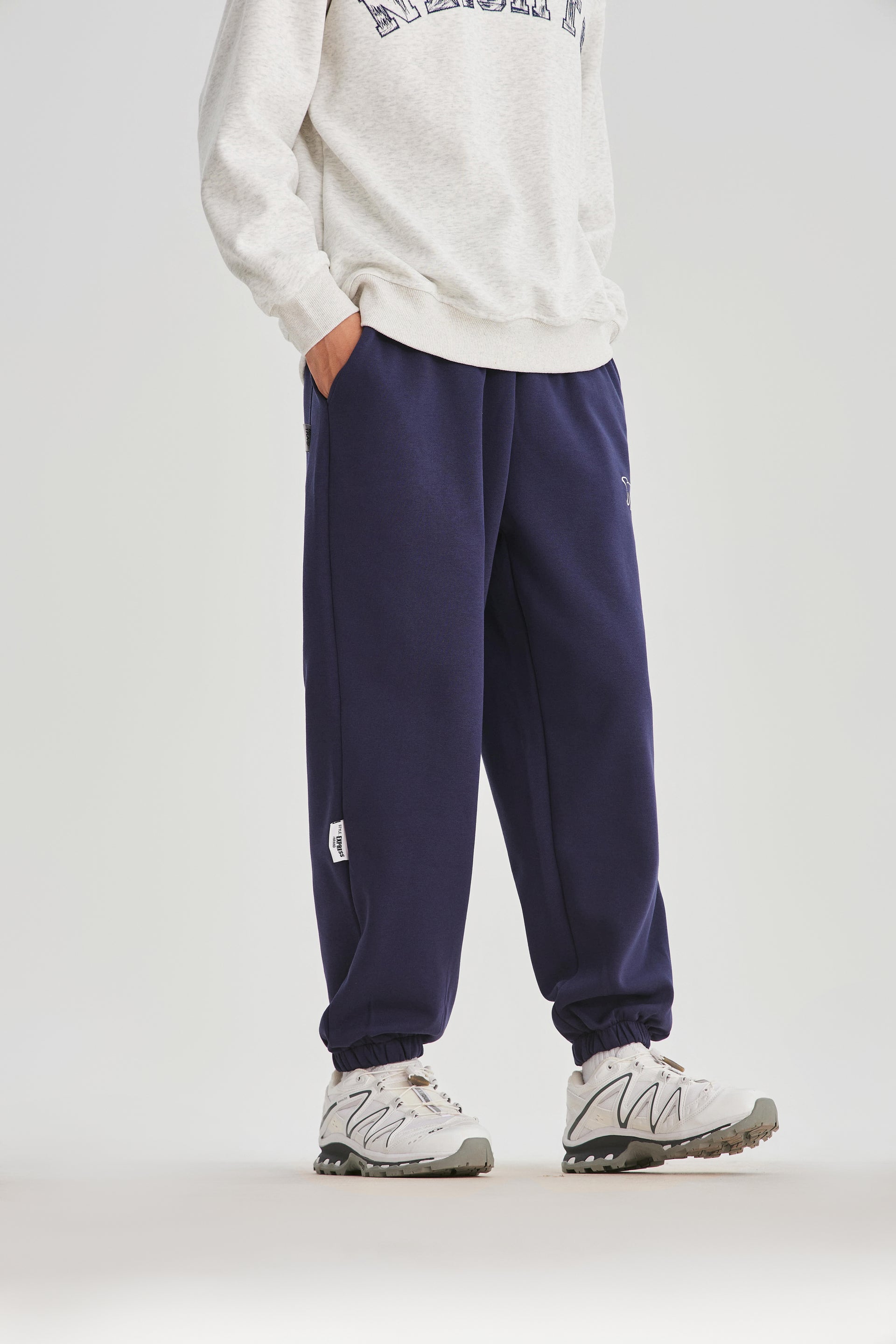 Navy Blue Embroidered Sweatpants