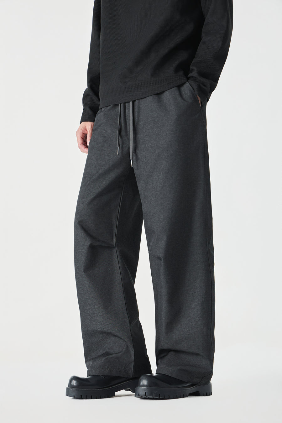 Jet Black Barrel Pants Model view | Weezy