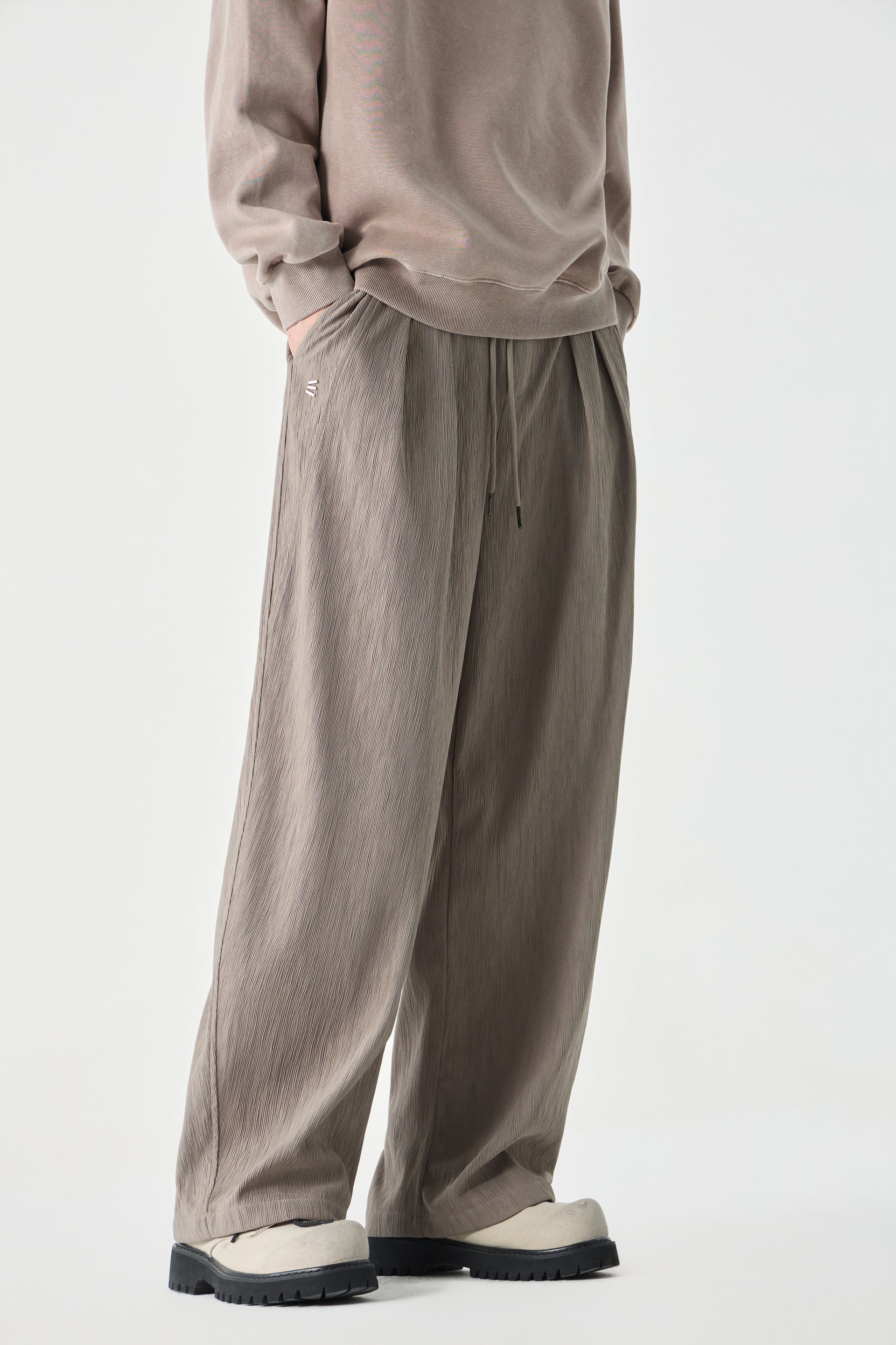 Beige Column Trousers