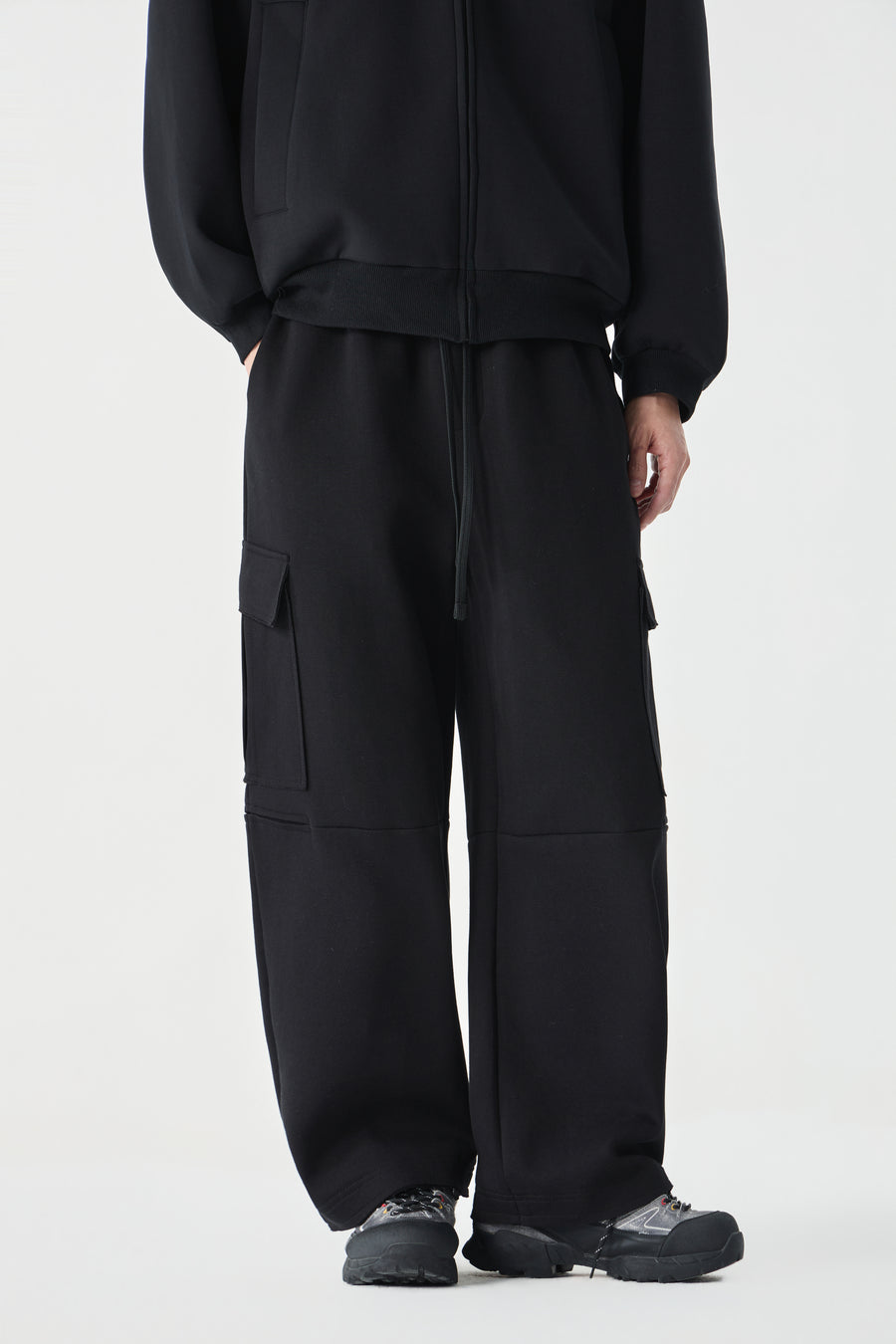 Jet Black Cargo Sweatpants Model view | Weezy