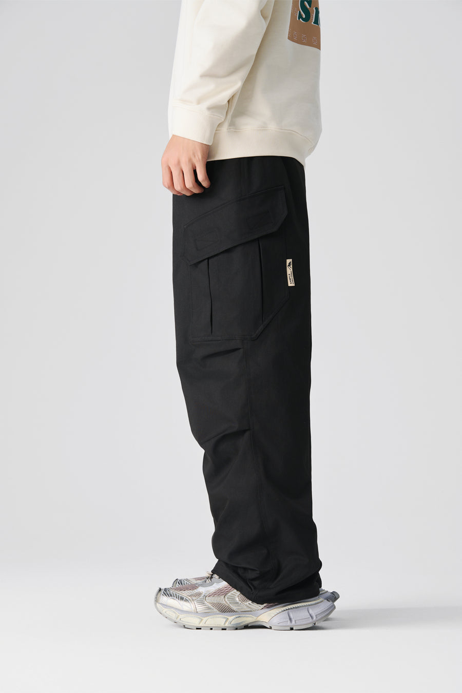 Jet Black Wide Leg Cargo Pants Flat lay | Weezy