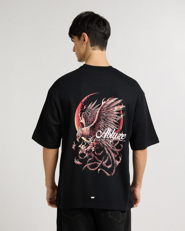Premium Jet Black Ablaze  Oversized T-shirt Front view | Weezy