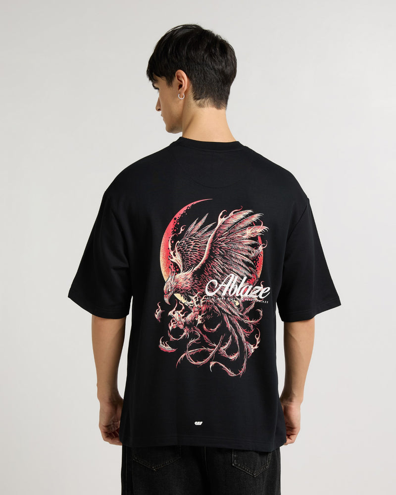 Premium Jet Black Ablaze  Oversized T-shirt Front view | Weezy
