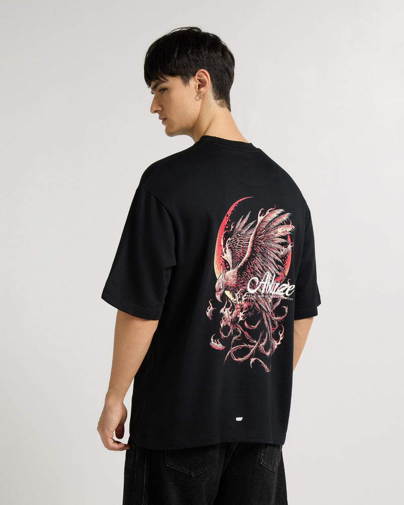 Premium Jet Black Ablaze  Oversized T-shirt Side view | Weezy