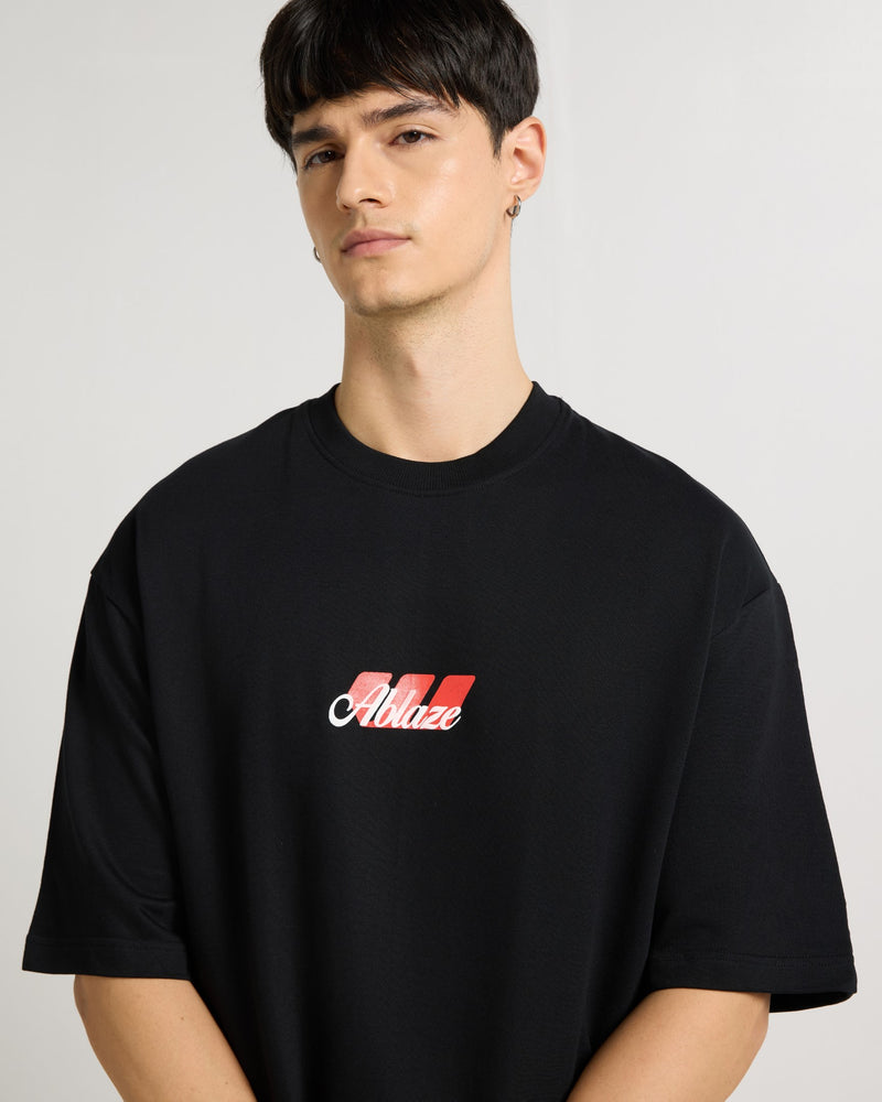Premium Jet Black Ablaze  Oversized T-shirt Model view | Weezy