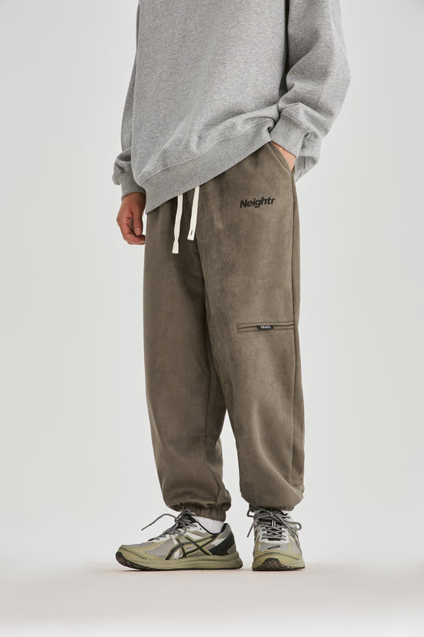 Suade Brown Jogger Pants Front view | Weezy